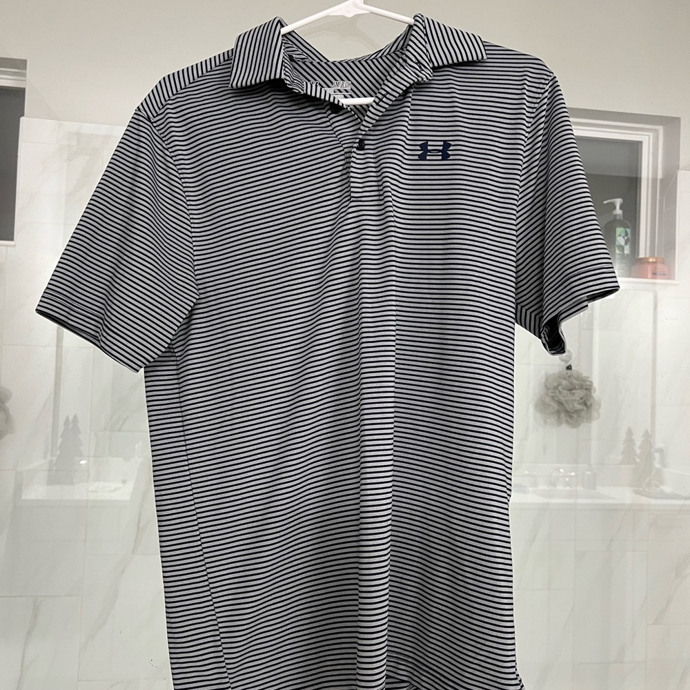 Underarmour Golf Polo Navy and heather stripped